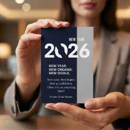 Modern Typography Navy Blue and Silver New Year  Feiertagskarte