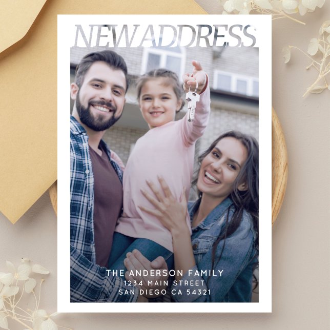 Modern Typography New Address Photo Ankündigung (Von Creator hochgeladen)