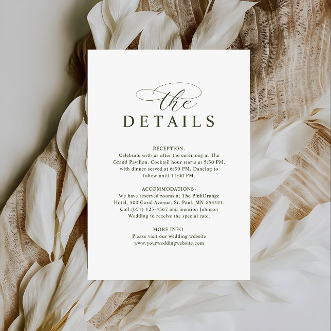 Modern Typography Olive Green Wedding Details Begleitkarte (Von Creator hochgeladen)