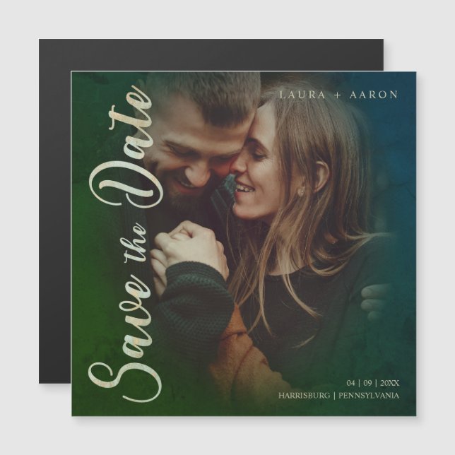 Modern Typography Script Photo Couple Engagement Magneteinladung (Vorne/Hinten)