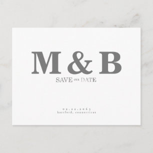 Modern und elegantes graues Monogramm weiß Postkarte