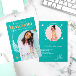 Modern und Retro Aquamariner Sparkle Abschluss Folieneinladung