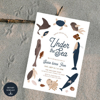 Modern Under the Sea 5th Birthday Einladung