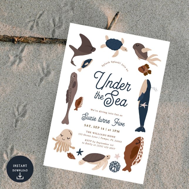 Modern Under the Sea 5th Birthday Einladung (Von Creator hochgeladen)