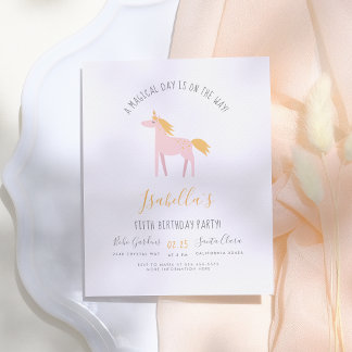 Modern Unicorn & Imitate Goldene Rainbow Geburtsta Einladungspostkarte