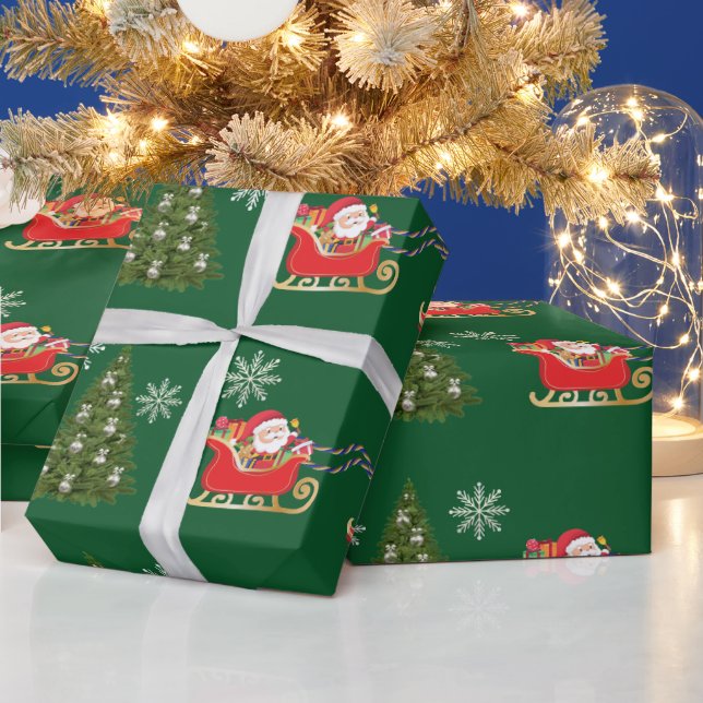 Modern Unicorn Santa Snowflakes Weihnachtsbaum Geschenkpapier (Feiertage)