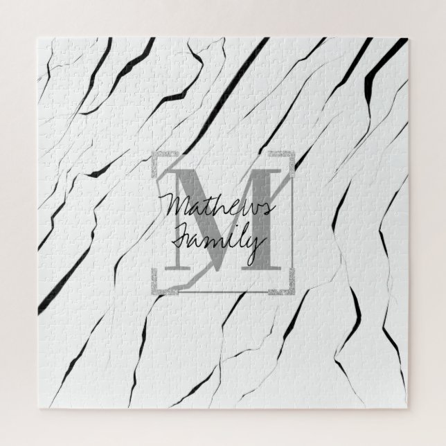 Modern Unique Black White Marble Familie Puzzle (Vertikal)