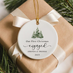 Modern Unser erstes Weihnachten verlobt Foto Keramik Ornament