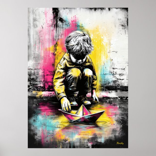 Modern Urban Emotional Child Paper Boat Art Poster (Vorne)