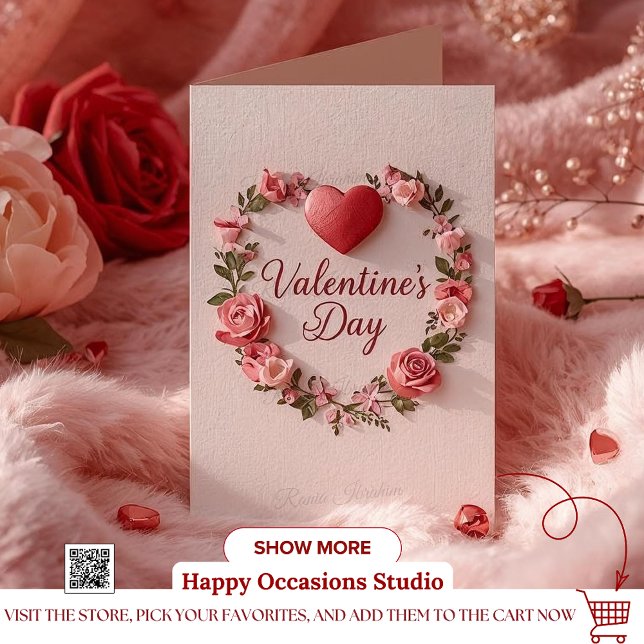 Modern Valentine’s Day Card – Red Heart & Flower Einladung (Von Creator hochgeladen)