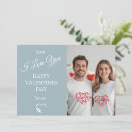 Modern Valentine’s Day Photo Card Light Blue Gray Dankeskarte