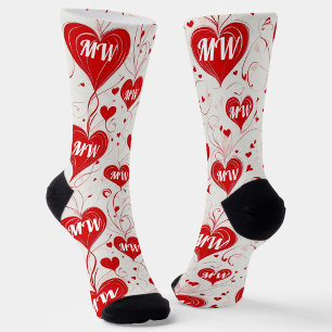 Modern Valentine's Day feminine Monogram Herzen Socken