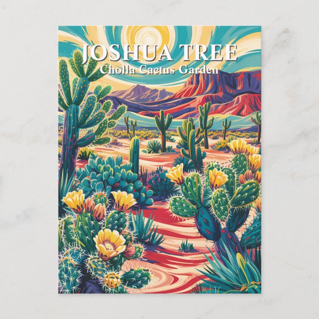 Modern Van Gogh Joshua Tree Cholla Cactus Garden Postkarte (Vorderseite)