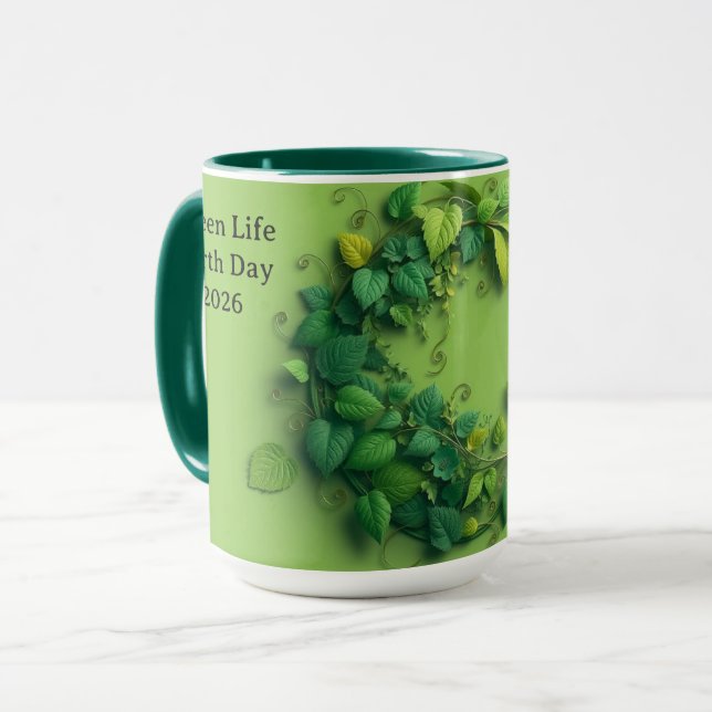 Modern Verdant Lifecycle Leafy Wreath Tasse (Vorderseite Links)