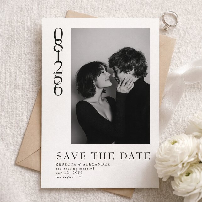 Modern Vertical Date Editorial Photo Wedding Save The Date (Von Creator hochgeladen)