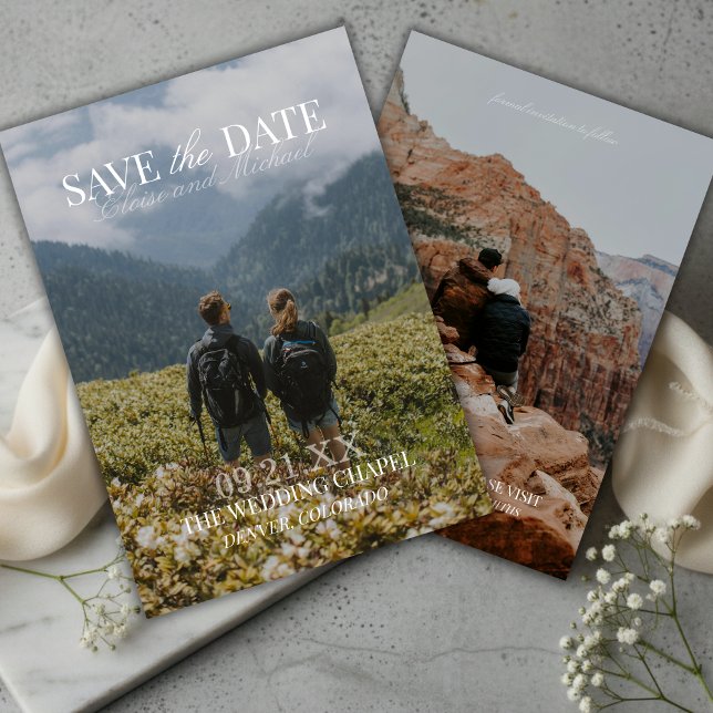 Modern Vertical Double-sided Photo Save The Date Einladung (Invite guests to save the date with this Modern Vertical Double-sided Photo Save The Date Card!)