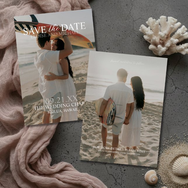 Modern Vertical Double-sided Photo Save The Date Einladung (Modern Vertical Double-sided Photo Save The Date Invitation)