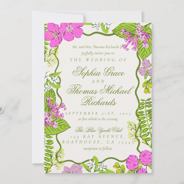 Modern Vibrant Tropical Botanical Wedding Einladung (Vorderseite)