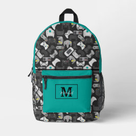 Modern Video Game Gamer Pattern Monogram Bedruckter Rucksack