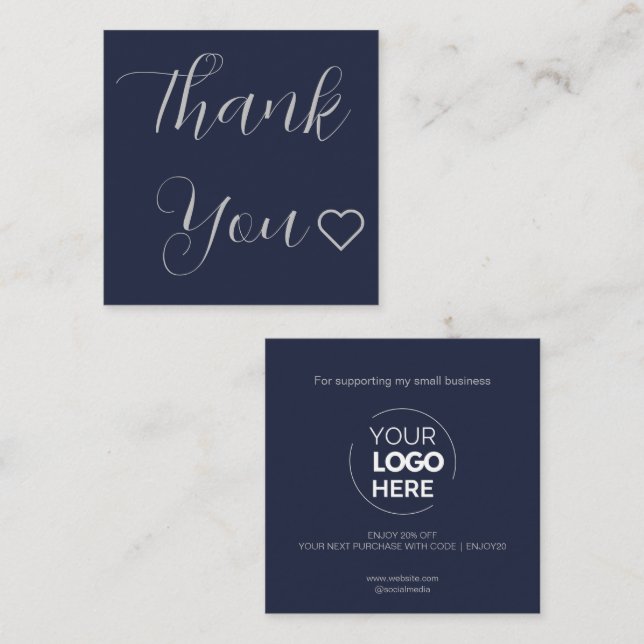 Modern Vielen Dank, dass Sie Script Minimal Navy Rabattkarte (Vorne/Hinten)