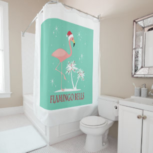 MODERN VINTAG RETRO CHRISTMAS FLAMINGO DUSCHVORHANG