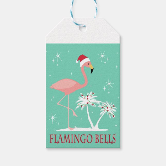 MODERN VINTAG RETRO CHRISTMAS FLAMINGO GESCHENKANHÄNGER (Vorderseite)