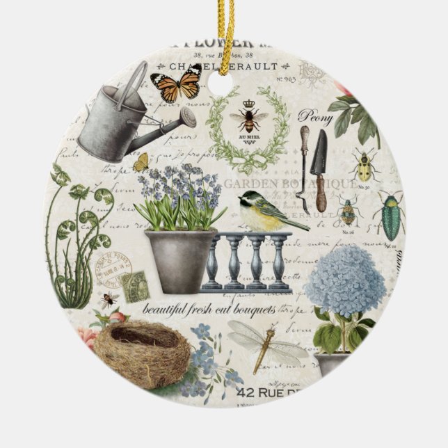 Modern Vintage french farmhouse flower garden Keramik Ornament (Vorne)