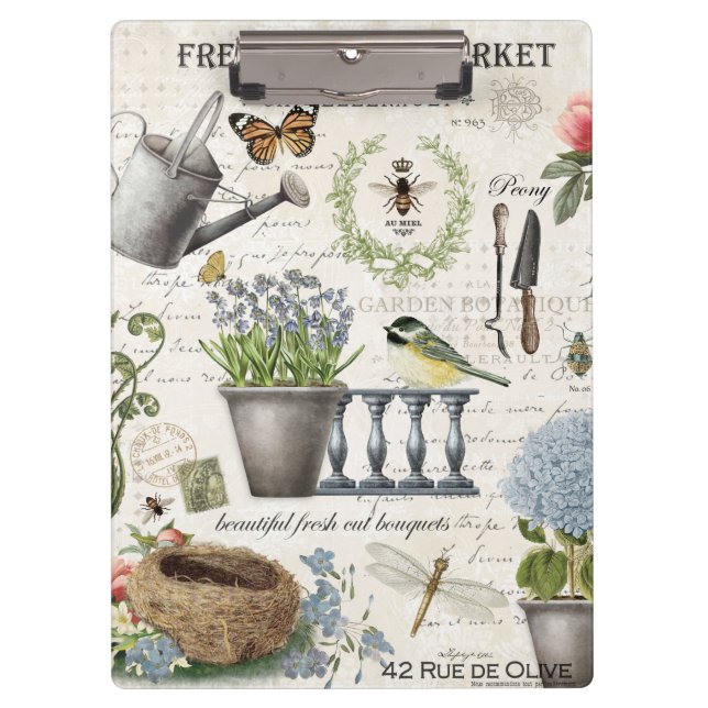 Modern Vintage french farmhouse flower garden Klemmbrett (Vorderseite)