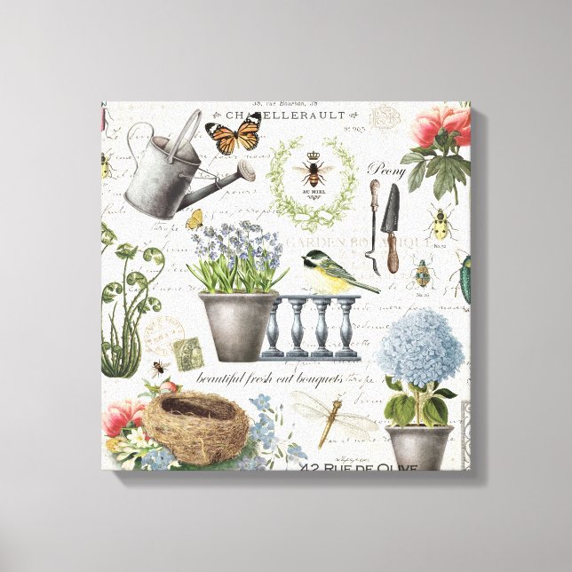 Modern Vintage french farmhouse flower garden Leinwanddruck (Vorderseite)