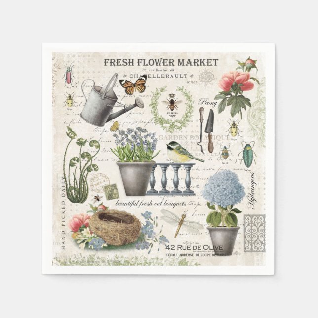 Modern Vintage french farmhouse flower garden Serviette (Vorderseite)