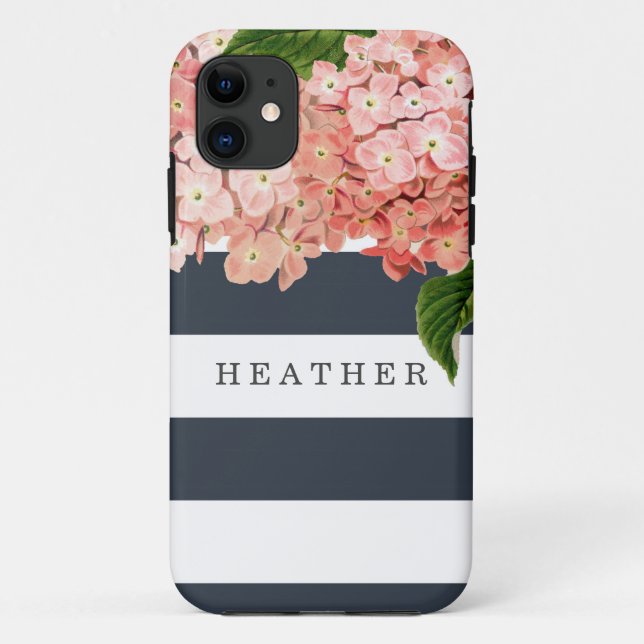 MODERN Vintage Hydrangea-Streifen Case-Mate iPhone Hülle (Rückseite)
