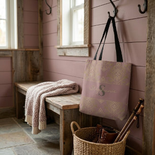 Modern Vintage Mauve und Gold Damast Monogramm