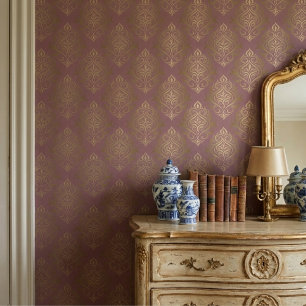 Modern Vintage Mauve und Gold Damast Tapete
