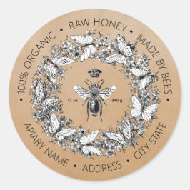 Modern Vintage Queen Bee Butterfly Wreath Honey Runder Aufkleber