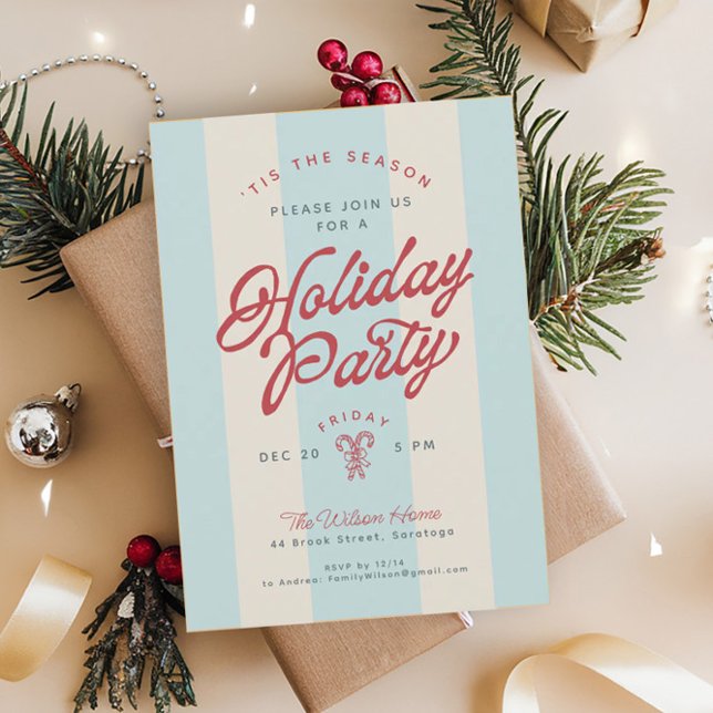 Modern Vintage Stripes Cute Retro Holiday Party Einladung (Von Creator hochgeladen)