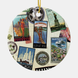 Modern Vintage Travel USA Keramikornament