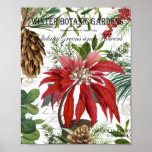 Modern vintage winter garden floral postcard post poster<br><div class="desc">Modern vintage winter poinsettia floral</div>