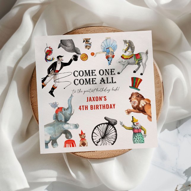 Modern Vintager Zirkus Festival Geburtstag Serviette (Von Creator hochgeladen)