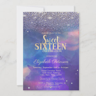 Modern Violet Diamonds Paint Splash Sweet 16 Einladung