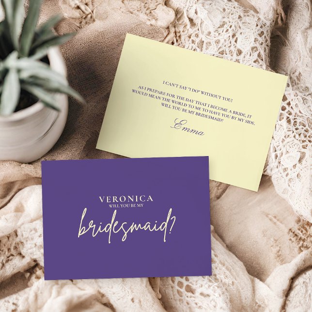 Modern Violet Yellow Bridesmaid Proposal Card (Von Creator hochgeladen)