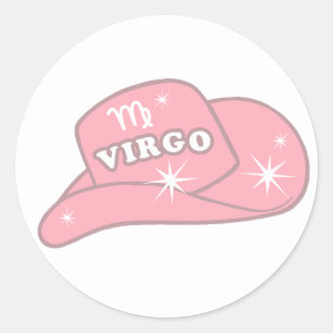 Modern Virgo Zodiac Pink Cowgirl Hat Runder Aufkleber