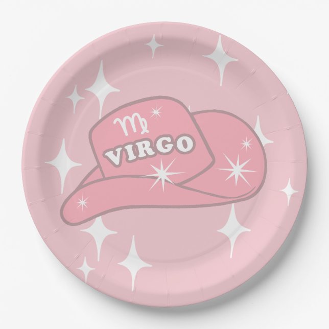 Modern Virgo Zodiac Pink Cowgirl Hut Party Pappteller (Vorderseite)