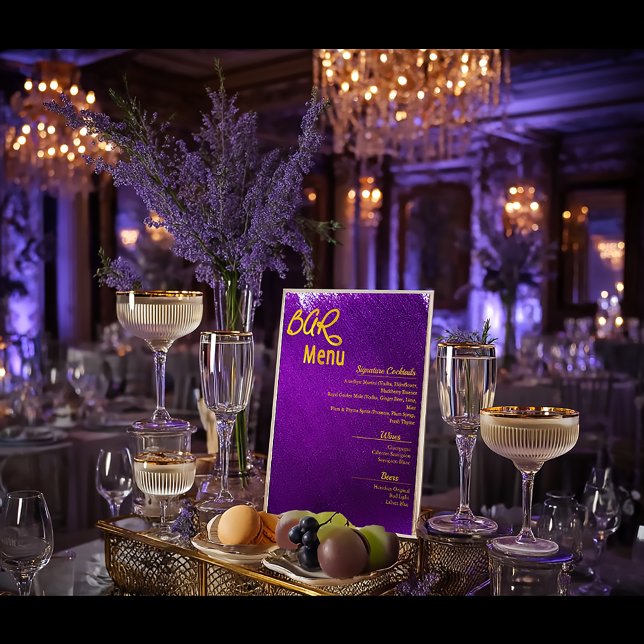 Modern Vivid Violet Lila Bar Menu Acrylschild (Stylish Vivid Purple and Gold Wedding Bar Acrylic Menu)