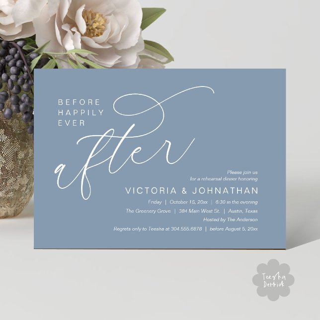 Modern vor glücklich immer nach Probe Abendessen Einladung (Modern Before Happily Ever After Romantic Rehearsal Dinner Invites Card PDF Aesthetic Dusty Blue)