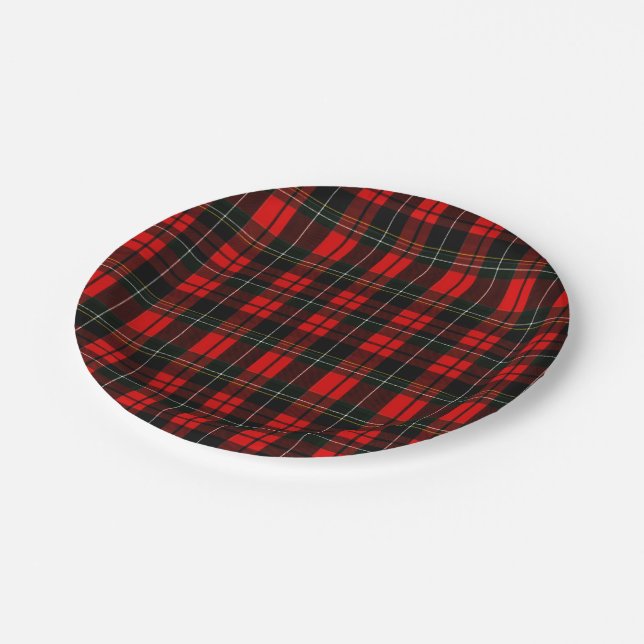 Modern Wallace Red Scottish Tartan Plaid Pattern Pappteller (Schrägansicht)