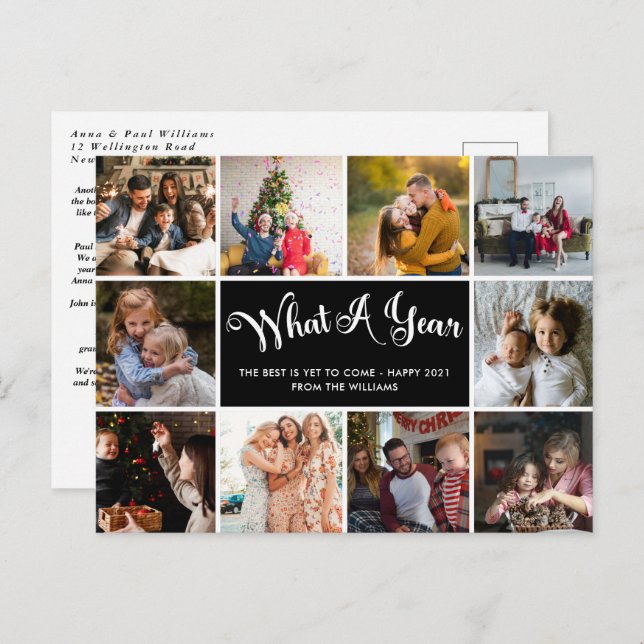 Modern Was für ein Jahr Foto Collage Postkarte (Vorne/Hinten)
