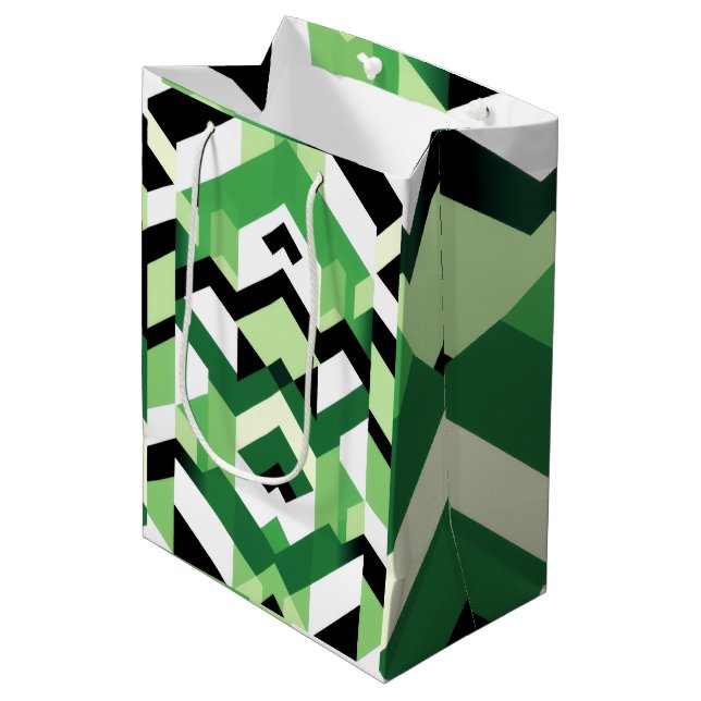 Modern Wasabi Green Block Chevron Design GIft Mittlere Geschenktüte (Vorderseite Schrägansicht)
