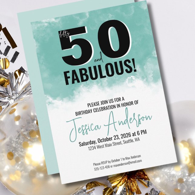 Modern Watercolor 50. Geburtstagsparty Einladung (Modern Watercolor Fifty Fabulous 50th Birthday Invitation )