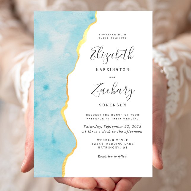 Modern Watercolor Aqua Blue Agate Wedding Einladung (Von Creator hochgeladen)