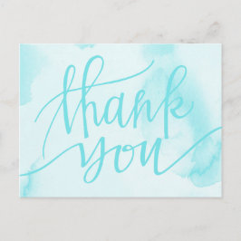 Modern Watercolor Aqua Blue Danke Postcard Postkarte